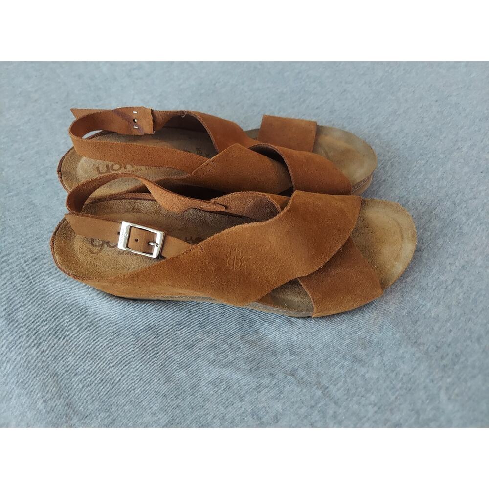 Yokono Wedge Suede Leather Brown Crisscross Strappy Sandals Sz 8 Made in Spain